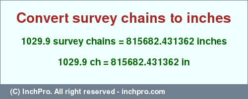 Result converting 1029.9 survey chains to inches = 815682.431362 inches