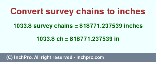 Result converting 1033.8 survey chains to inches = 818771.237539 inches
