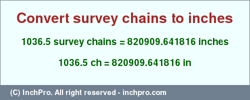 Result converting 1036.5 survey chains to inches = 820909.641816 inches