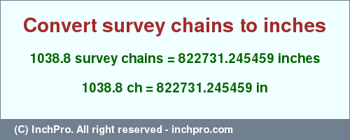 Result converting 1038.8 survey chains to inches = 822731.245459 inches
