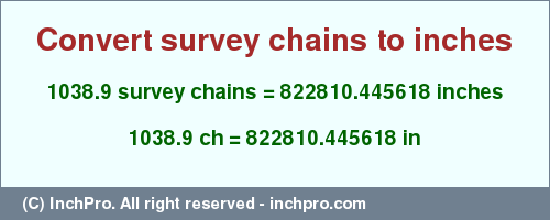 Result converting 1038.9 survey chains to inches = 822810.445618 inches