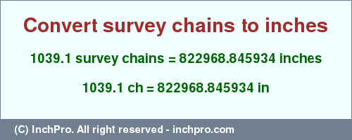 Result converting 1039.1 survey chains to inches = 822968.845934 inches