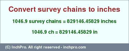 Result converting 1046.9 survey chains to inches = 829146.45829 inches