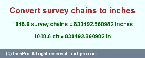 Result converting 1048.6 survey chains to inches = 830492.860982 inches