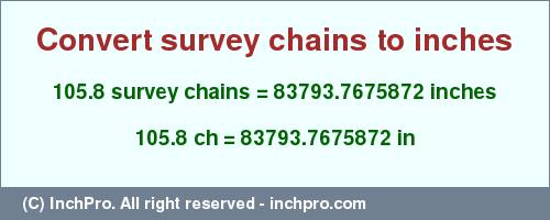 Result converting 105.8 survey chains to inches = 83793.7675872 inches