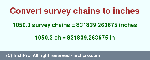 Result converting 1050.3 survey chains to inches = 831839.263675 inches