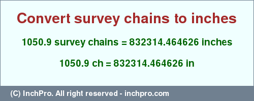 Result converting 1050.9 survey chains to inches = 832314.464626 inches