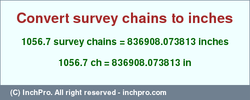 Result converting 1056.7 survey chains to inches = 836908.073813 inches