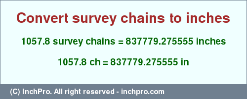 Result converting 1057.8 survey chains to inches = 837779.275555 inches