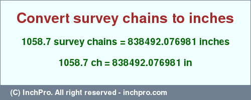 Result converting 1058.7 survey chains to inches = 838492.076981 inches