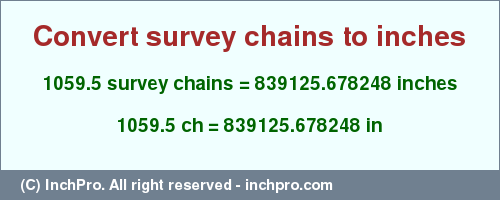 Result converting 1059.5 survey chains to inches = 839125.678248 inches