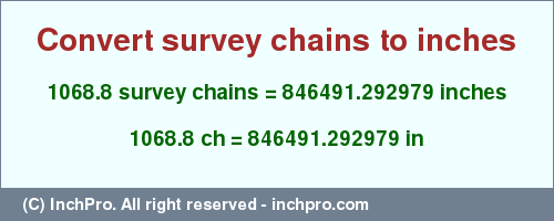 Result converting 1068.8 survey chains to inches = 846491.292979 inches
