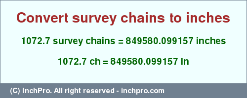 Result converting 1072.7 survey chains to inches = 849580.099157 inches