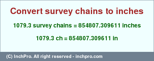 Result converting 1079.3 survey chains to inches = 854807.309611 inches