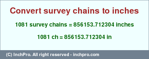 Result converting 1081 survey chains to inches = 856153.712304 inches