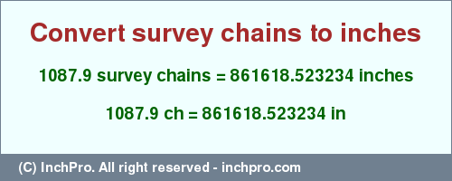 Result converting 1087.9 survey chains to inches = 861618.523234 inches
