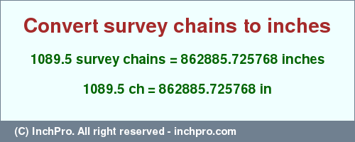Result converting 1089.5 survey chains to inches = 862885.725768 inches