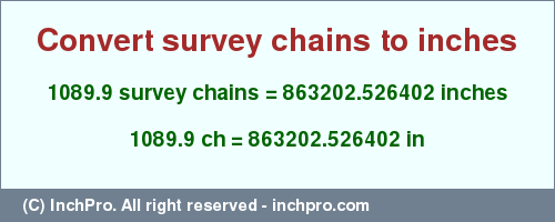 Result converting 1089.9 survey chains to inches = 863202.526402 inches