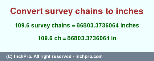 Result converting 109.6 survey chains to inches = 86803.3736064 inches