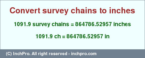 Result converting 1091.9 survey chains to inches = 864786.52957 inches
