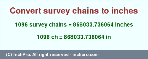 Result converting 1096 survey chains to inches = 868033.736064 inches