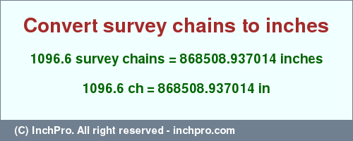 Result converting 1096.6 survey chains to inches = 868508.937014 inches