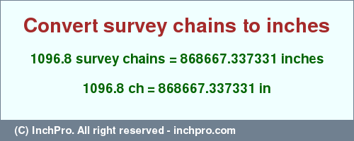 Result converting 1096.8 survey chains to inches = 868667.337331 inches