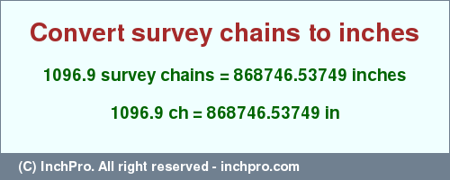 Result converting 1096.9 survey chains to inches = 868746.53749 inches