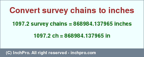 Result converting 1097.2 survey chains to inches = 868984.137965 inches