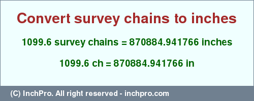 Result converting 1099.6 survey chains to inches = 870884.941766 inches