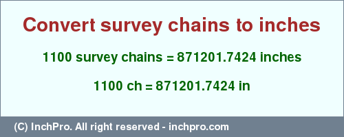 Result converting 1100 survey chains to inches = 871201.7424 inches