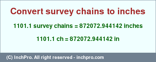 Result converting 1101.1 survey chains to inches = 872072.944142 inches