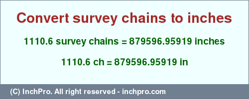 Result converting 1110.6 survey chains to inches = 879596.95919 inches