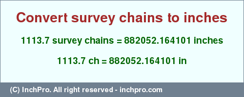 Result converting 1113.7 survey chains to inches = 882052.164101 inches