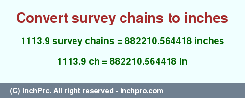 Result converting 1113.9 survey chains to inches = 882210.564418 inches