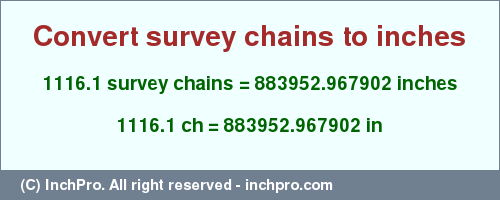 Result converting 1116.1 survey chains to inches = 883952.967902 inches