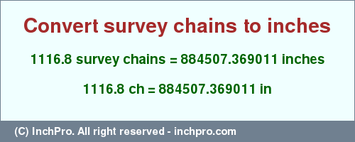 Result converting 1116.8 survey chains to inches = 884507.369011 inches