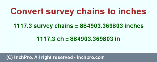 Result converting 1117.3 survey chains to inches = 884903.369803 inches