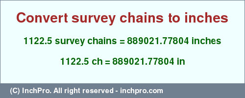 Result converting 1122.5 survey chains to inches = 889021.77804 inches