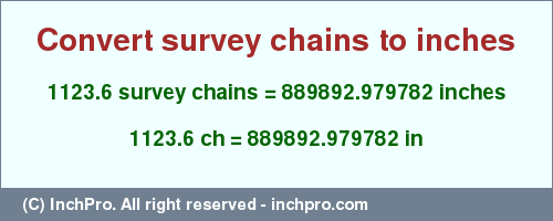Result converting 1123.6 survey chains to inches = 889892.979782 inches