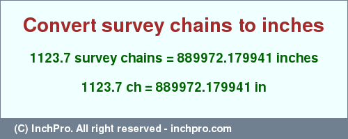 Result converting 1123.7 survey chains to inches = 889972.179941 inches