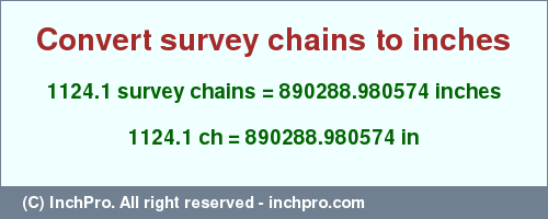 Result converting 1124.1 survey chains to inches = 890288.980574 inches