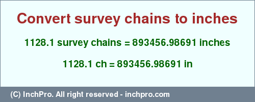Result converting 1128.1 survey chains to inches = 893456.98691 inches
