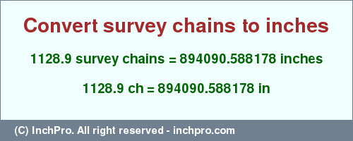 Result converting 1128.9 survey chains to inches = 894090.588178 inches