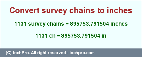 Result converting 1131 survey chains to inches = 895753.791504 inches