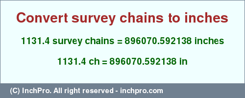 Result converting 1131.4 survey chains to inches = 896070.592138 inches