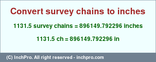 Result converting 1131.5 survey chains to inches = 896149.792296 inches