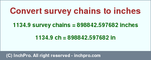Result converting 1134.9 survey chains to inches = 898842.597682 inches