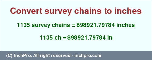 Result converting 1135 survey chains to inches = 898921.79784 inches