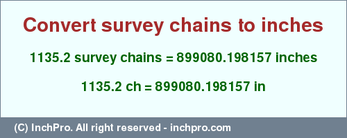 Result converting 1135.2 survey chains to inches = 899080.198157 inches
